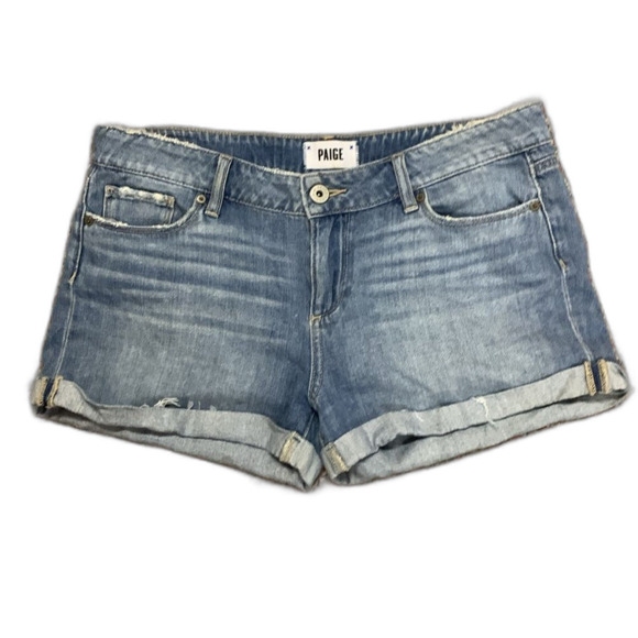 Paige Jimmy Jimmy Medium Wash Mid-Rise Distressed Cuffed Jean Shorts Size 29/US8 - Picture 2 of 15